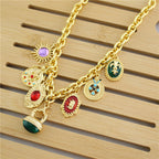 Multi Gemstone Green Red Green Anti Tarnish Charm Necklace Women Bulk
