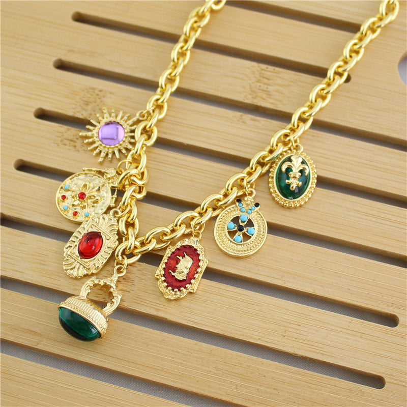Multi Gemstone Green Red Green Anti Tarnish Charm Necklace Women Bulk