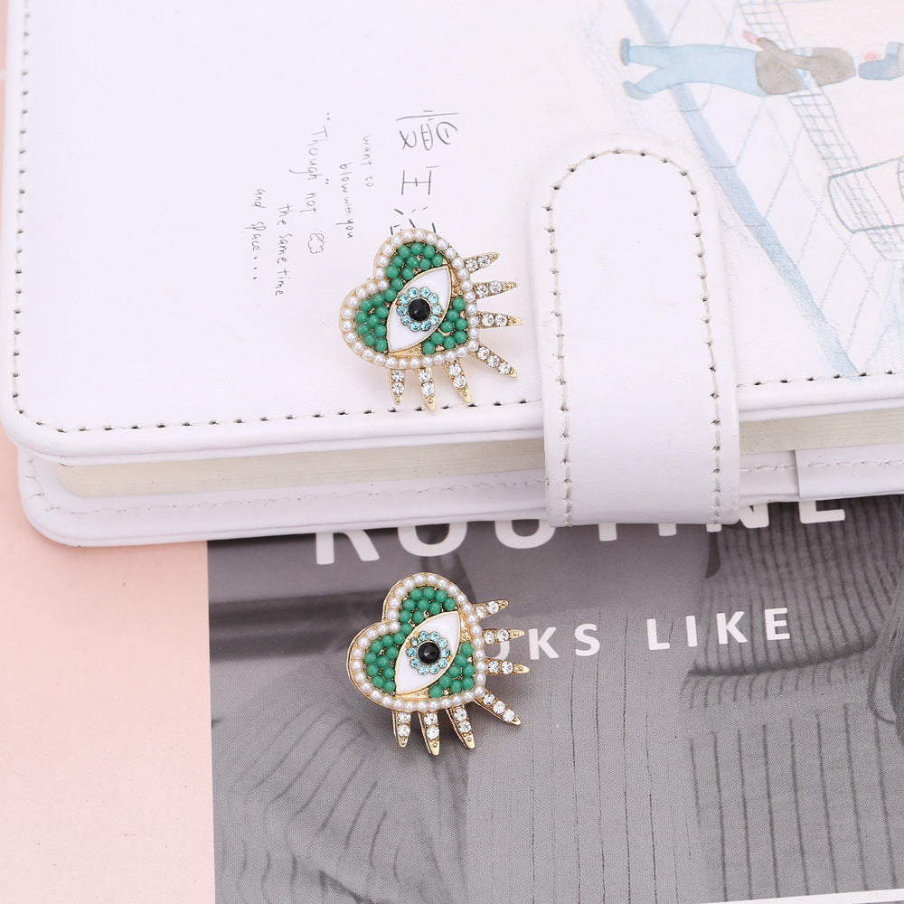Evil Eye Heart 18K Gold Plated Green Cubic Zirconia Stud Earrings Bulk Main image
