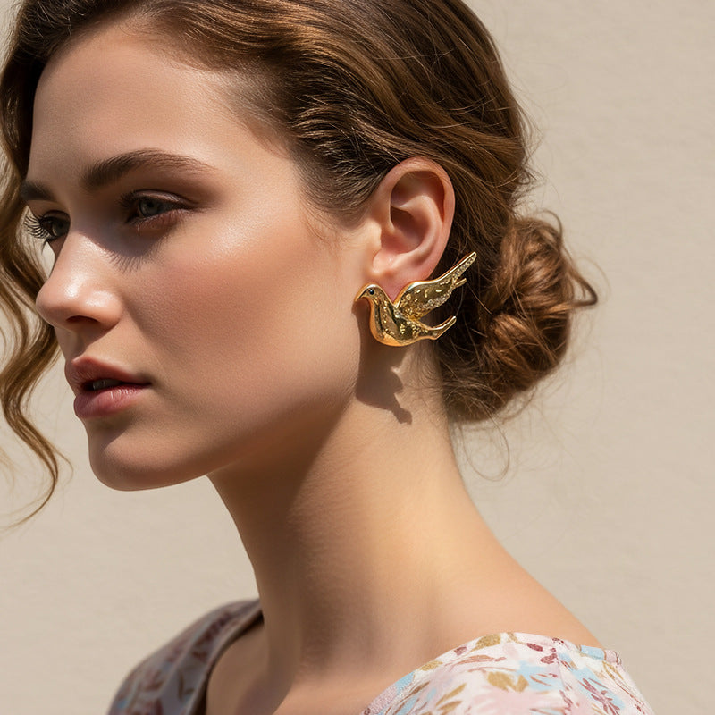 Gold Silver Dove Bird Plain Stud Earrings For Women Bulk