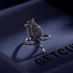 Tulip 18K Gold Plated Blue White Black Purple Sparkling Pave Crystals Anti Tarnished Free Size Ring For Women