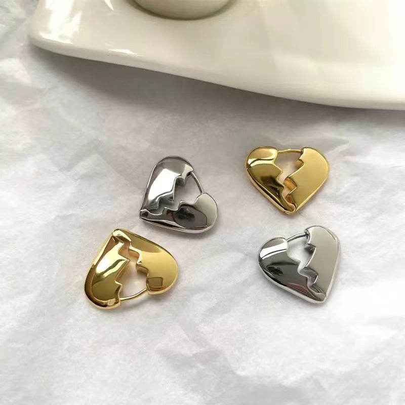 Gold Silver Heart Broken Anti Tarnish Copper Hoop Earrings Bulk Secondary image