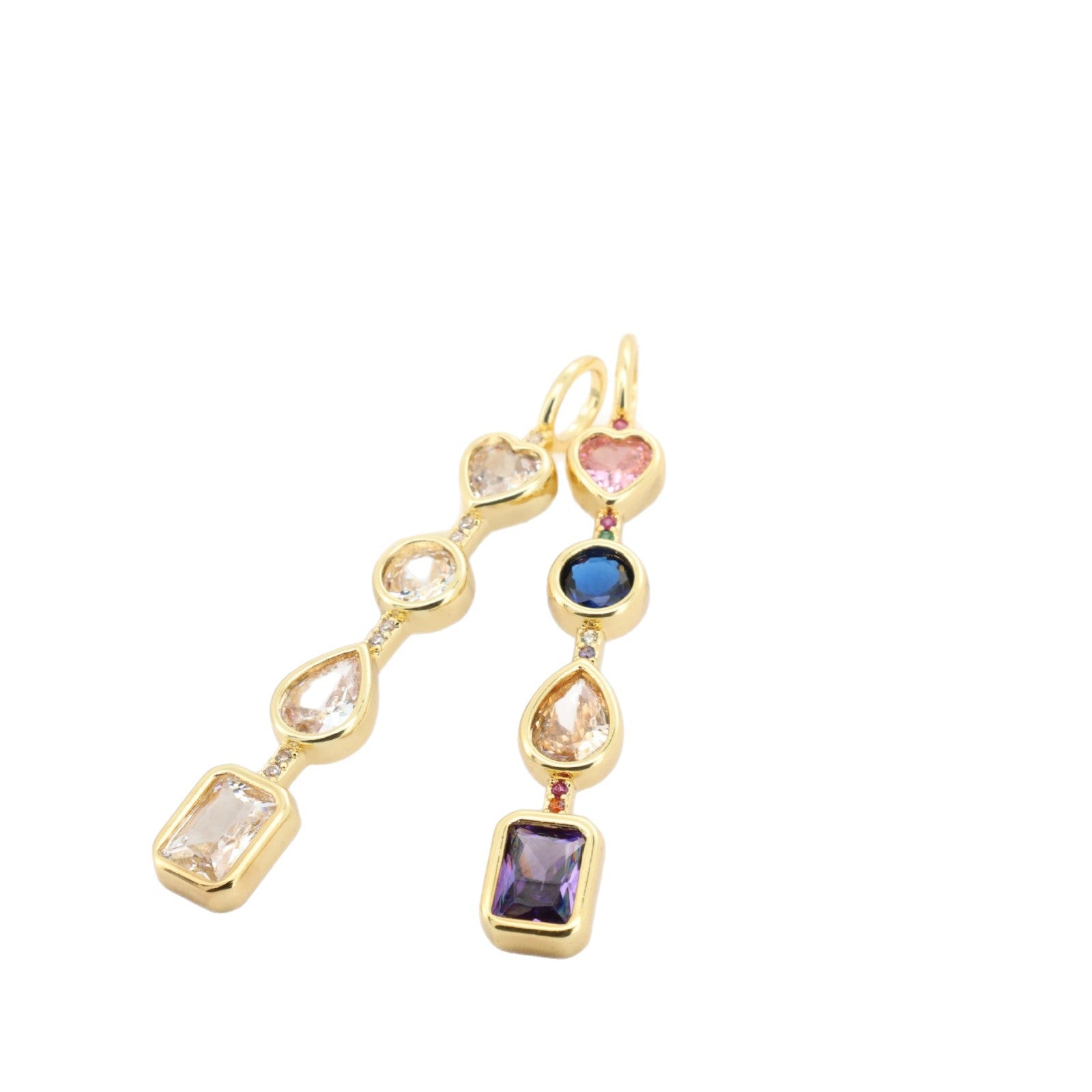 Geometric Shape Solitaire CZ 18K Gold Multi Pendant Chain Bulk
