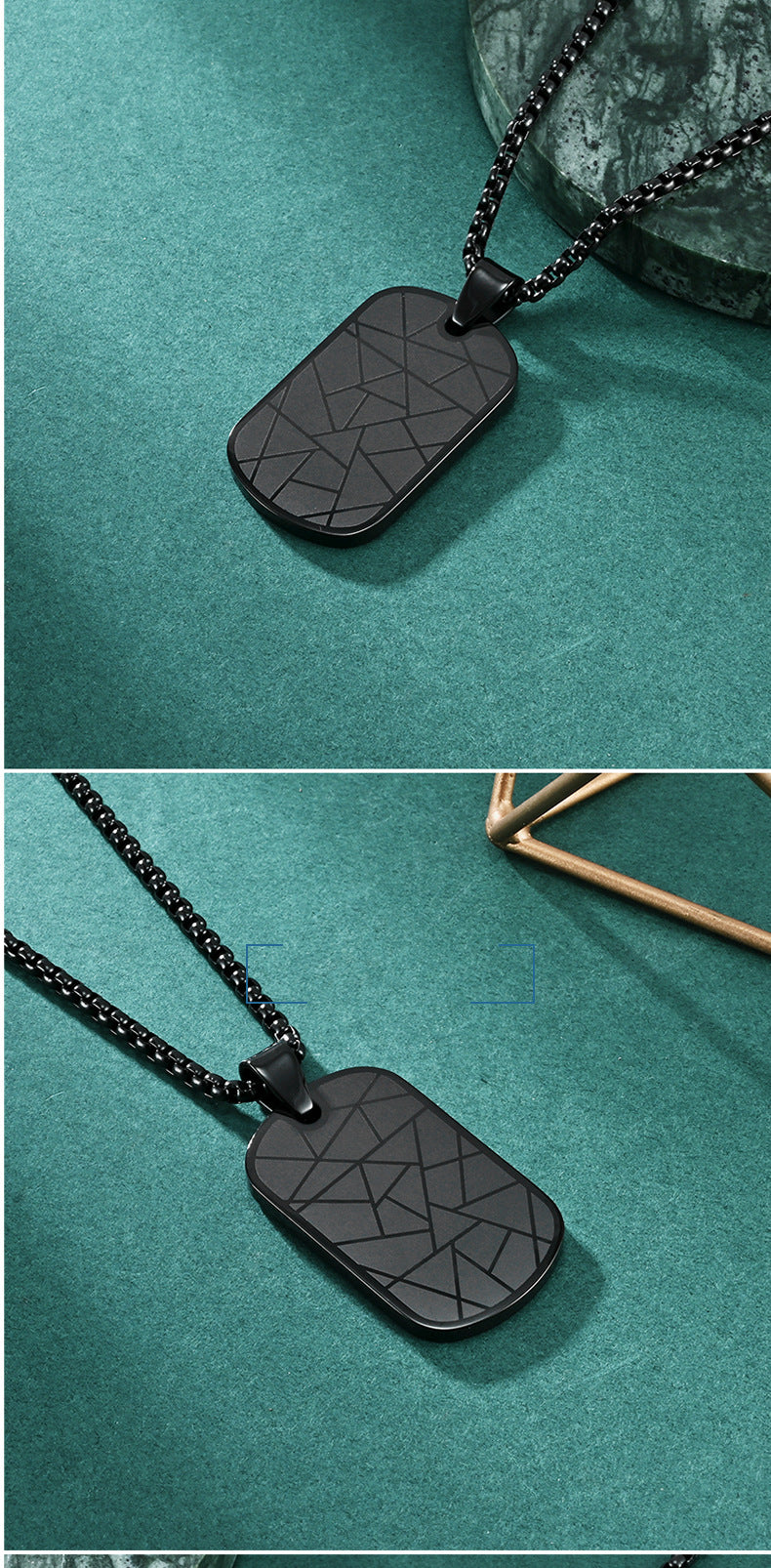 Zig Zag Dog Tag Black Stainless Steel Anti Tarnish Pendant Chain Bulk