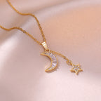 Moon Star 18K Gold Stainless Steel Baguette CZ Necklace Chain Bulk