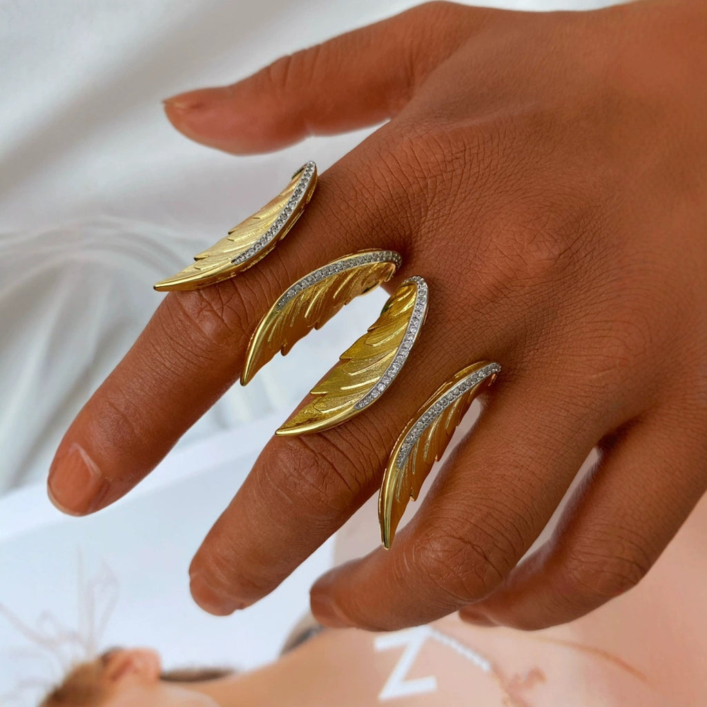 Gold Angel Wings Cubic Zirconia Copper Cuff & Kada Ring For Women Bulk