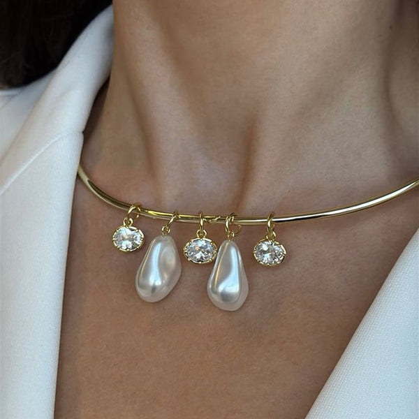 Designer Pearl & CZ Gold Silver Plated CZ Copper Choker Necklace Bulk Main image