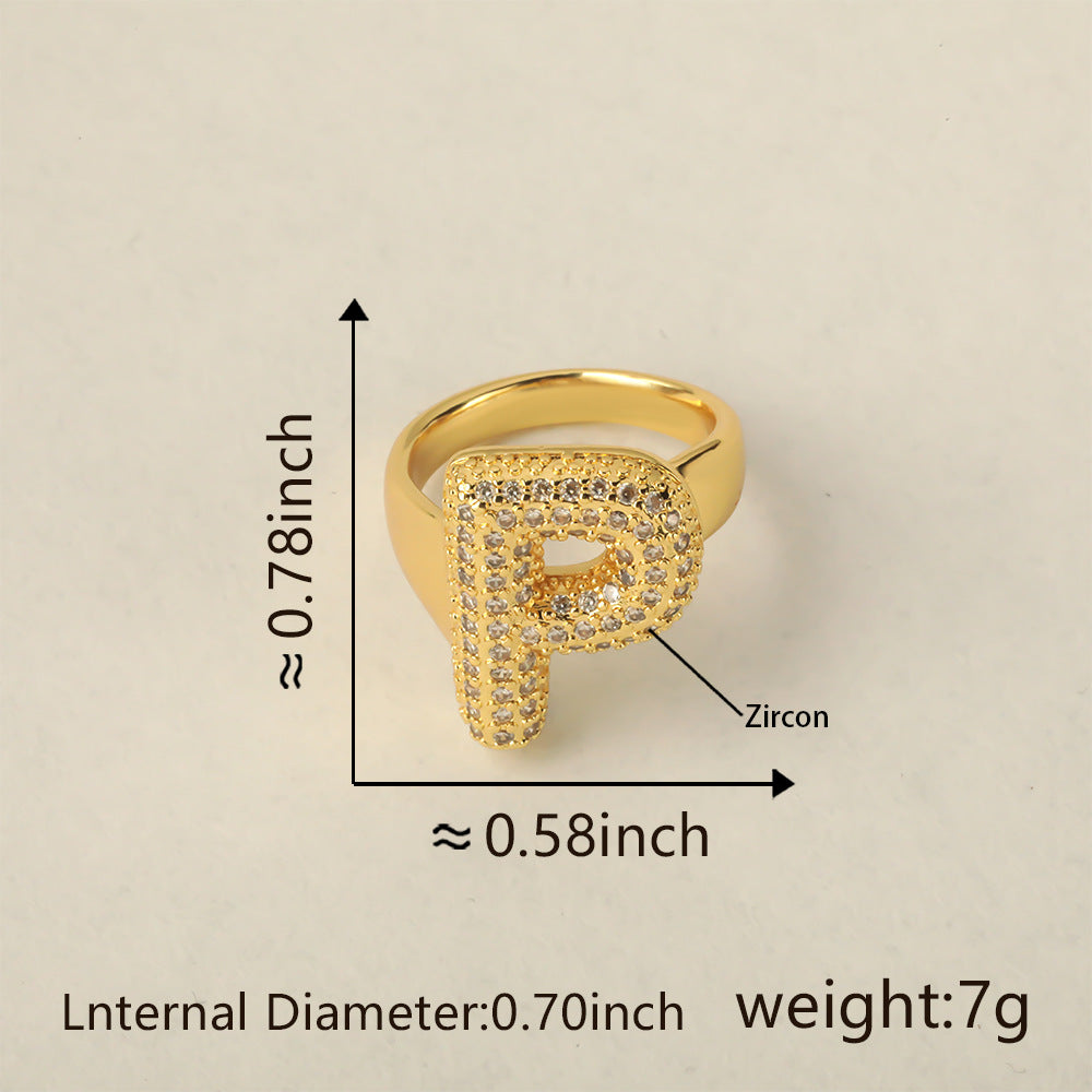 All Initial Letter Alphabets CZ Gold Anti Tarnish Adjustable Ring Bulk