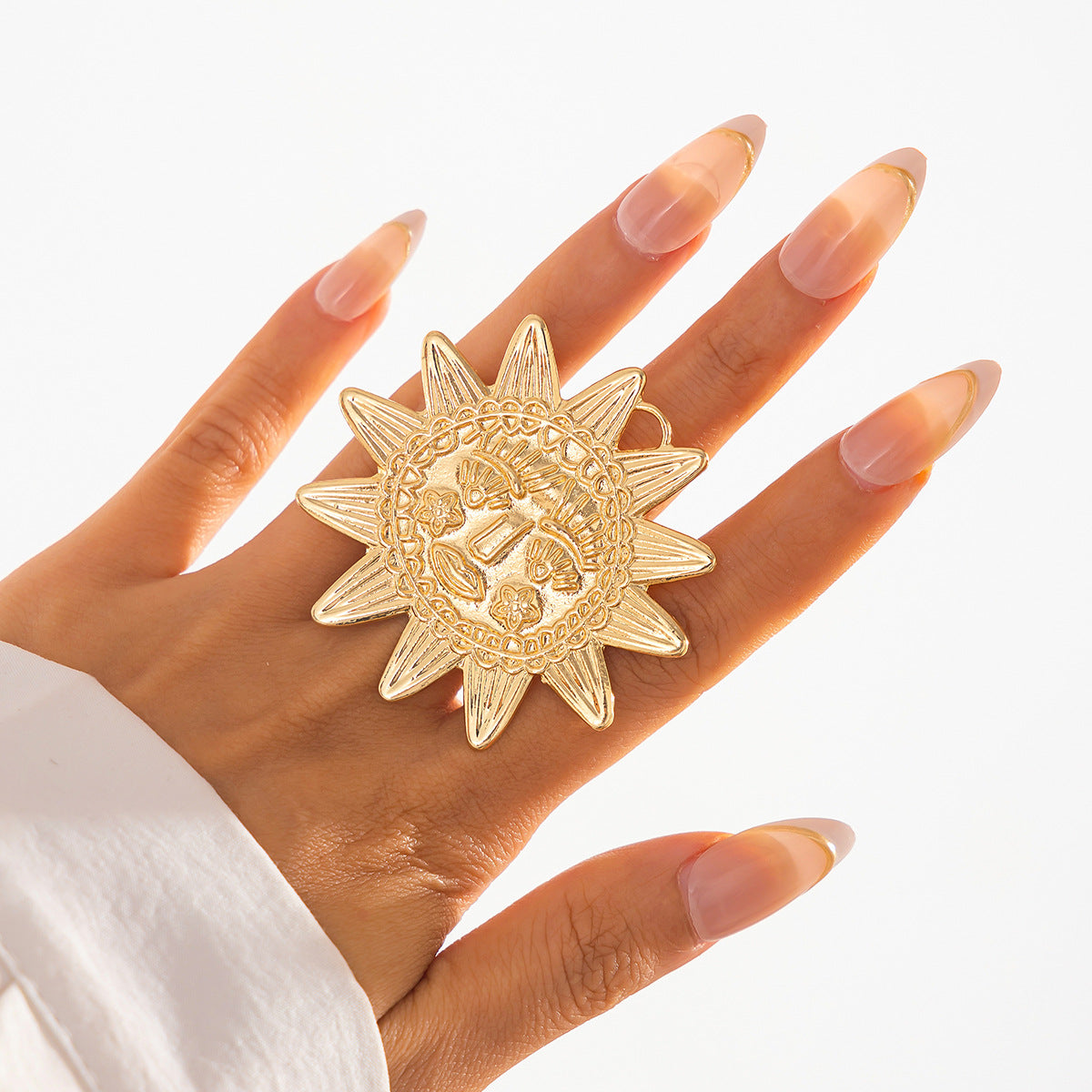Star Sun Face 18K Gold Silver Big Free Size Ring For Women Bulk