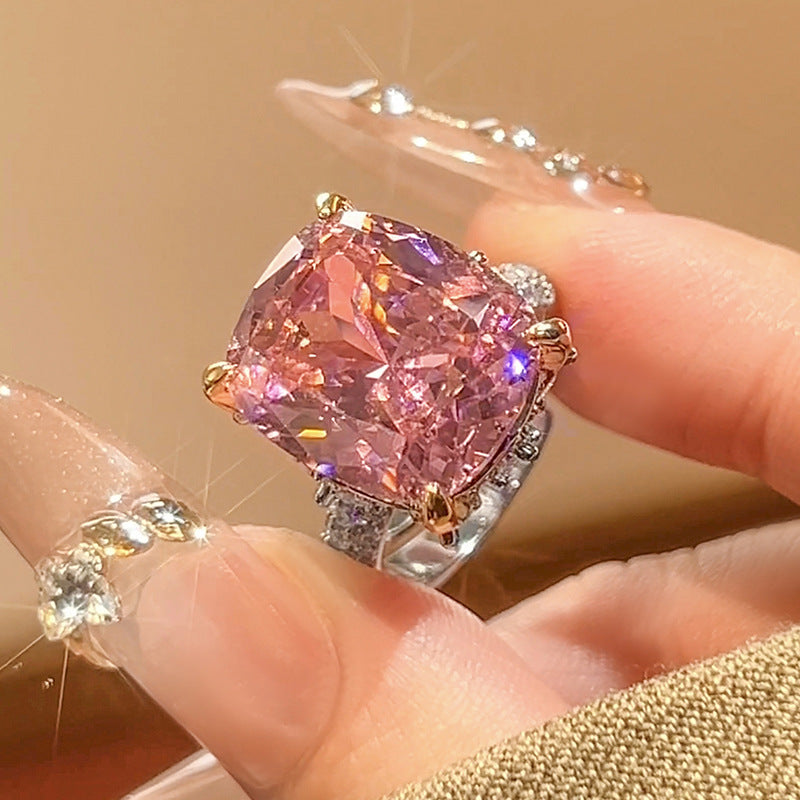 Luxury Silver Pink Green Solitaire CZ Anti Tarnish Free Size Ring Bulk