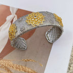 Flower CZ 18K Gold Silver Adjustable Cuff Bracelet Band Ring Bulk