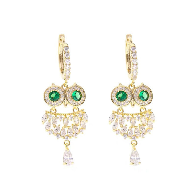 Owl Evil Eye CZ 18K Gold Anti Tarnish Hoop Drop Earring Bulk