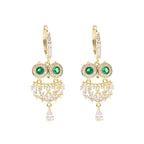 Owl Evil Eye CZ 18K Gold Anti Tarnish Hoop Drop Earring Bulk