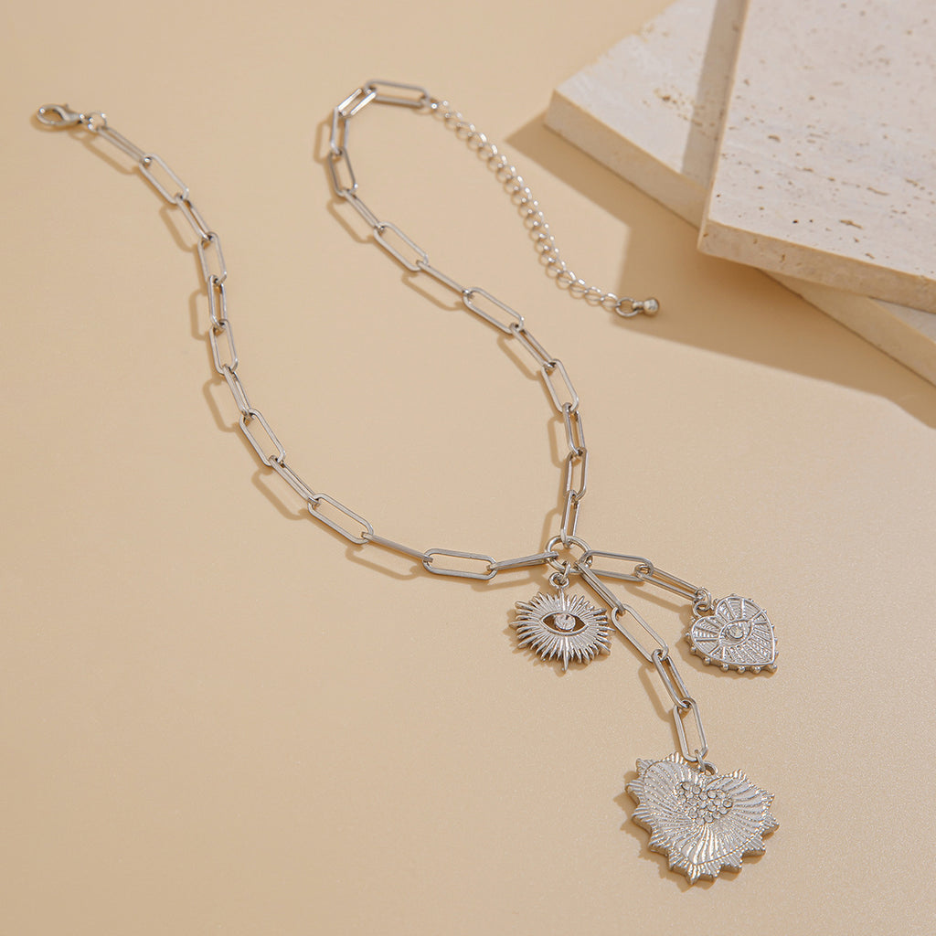 Heart Evil Eye 18K Gold Silver CZ Charm Necklace Chain Bulk