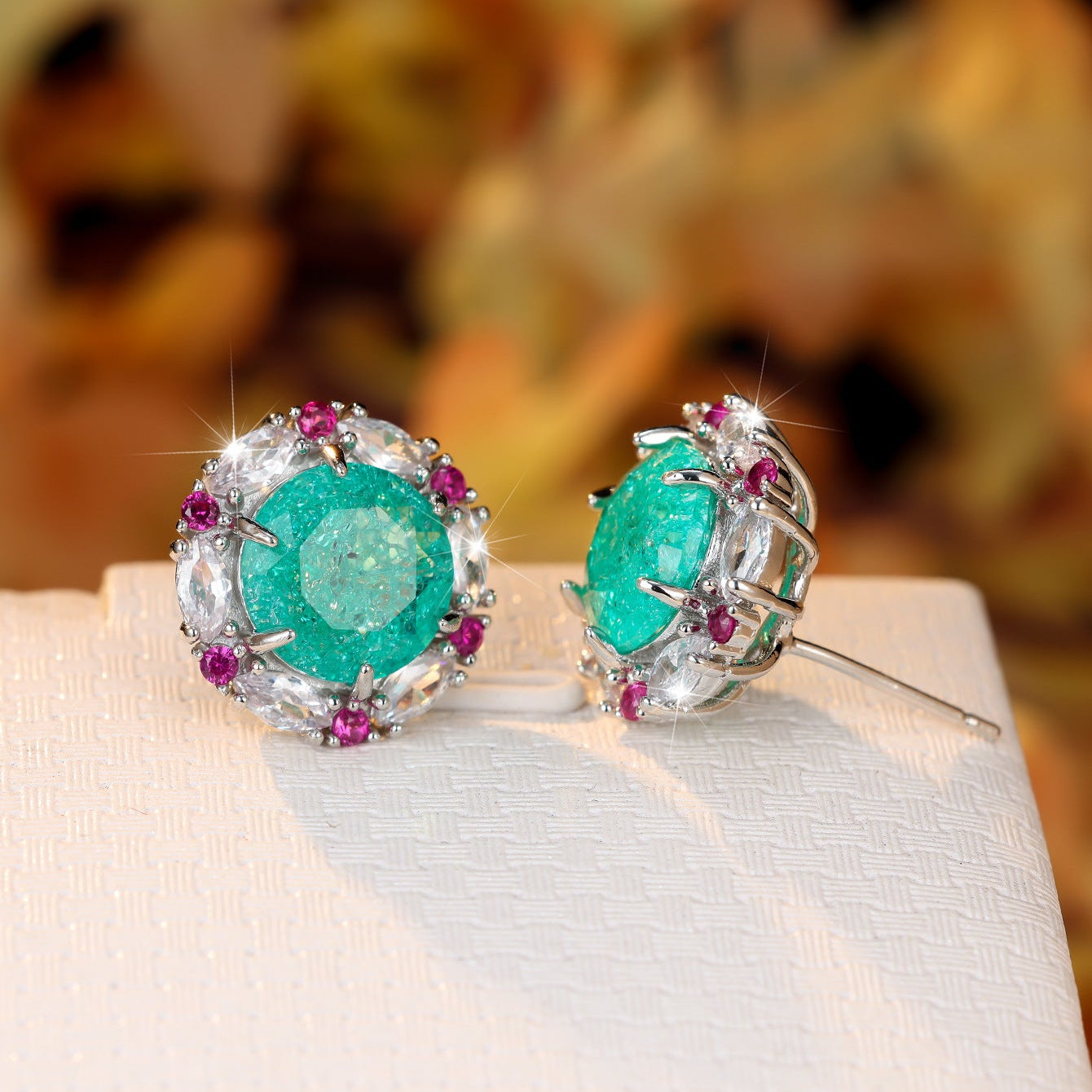 Multi Color Solitaire Silver Cubic Zirconia Crystal Stud Earring Bulk