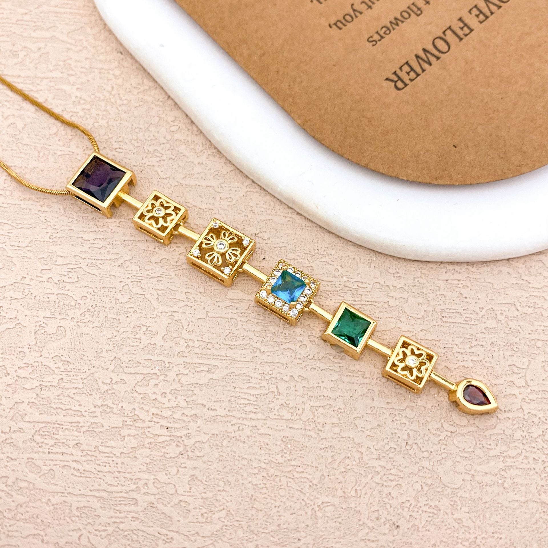 Designer Rainbow Crystal Gold Silver CZ Stainless Steel Necklace Bulk