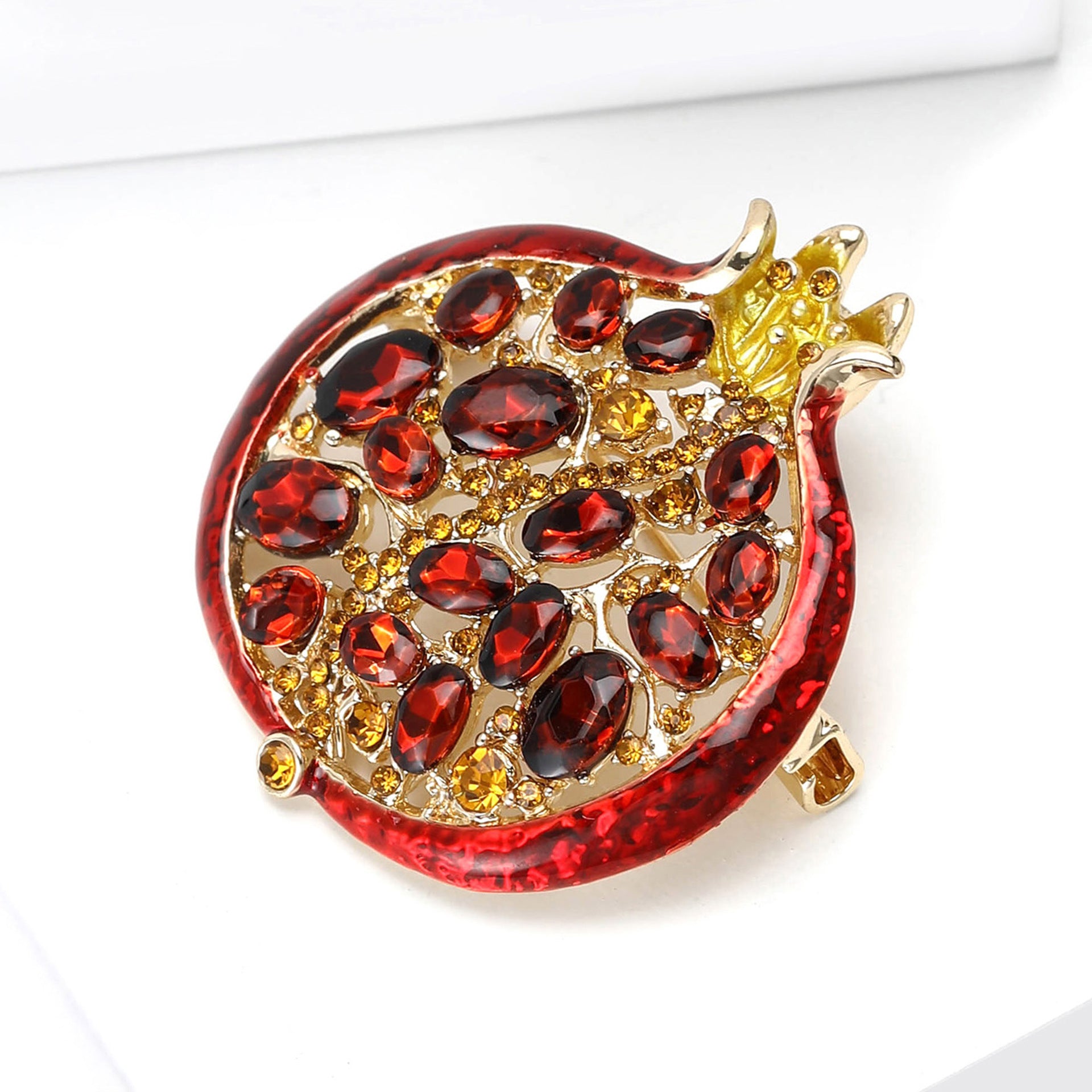Red Gold Pomegranate Rhinestone Brooch For Women Bulk  Main image