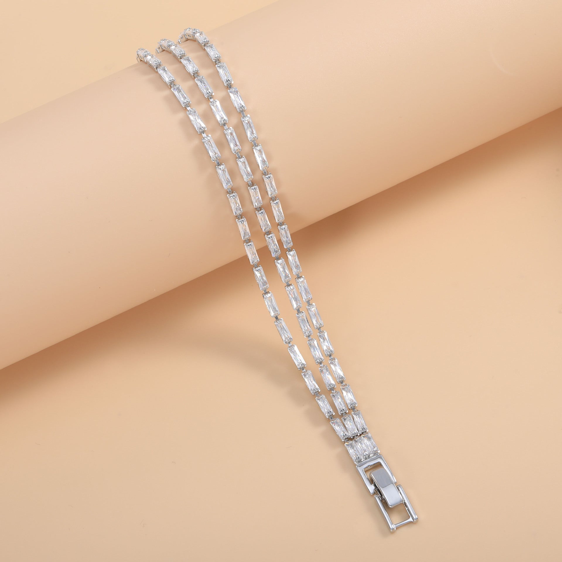 Wholesale Double Strand Baguette Tennis Gold Silver CZ Copper Bracelet
