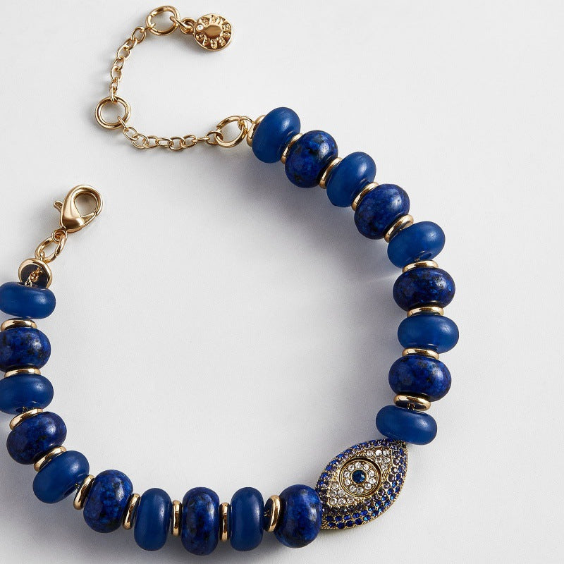 Designer Blue Evil Eye Style Gold Beads Copper Bracelet & Necklace Bulk
