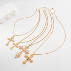 Jesus Cross Rosary 18K Gold Anti Tarnish Necklace Pendant Chain Bulk