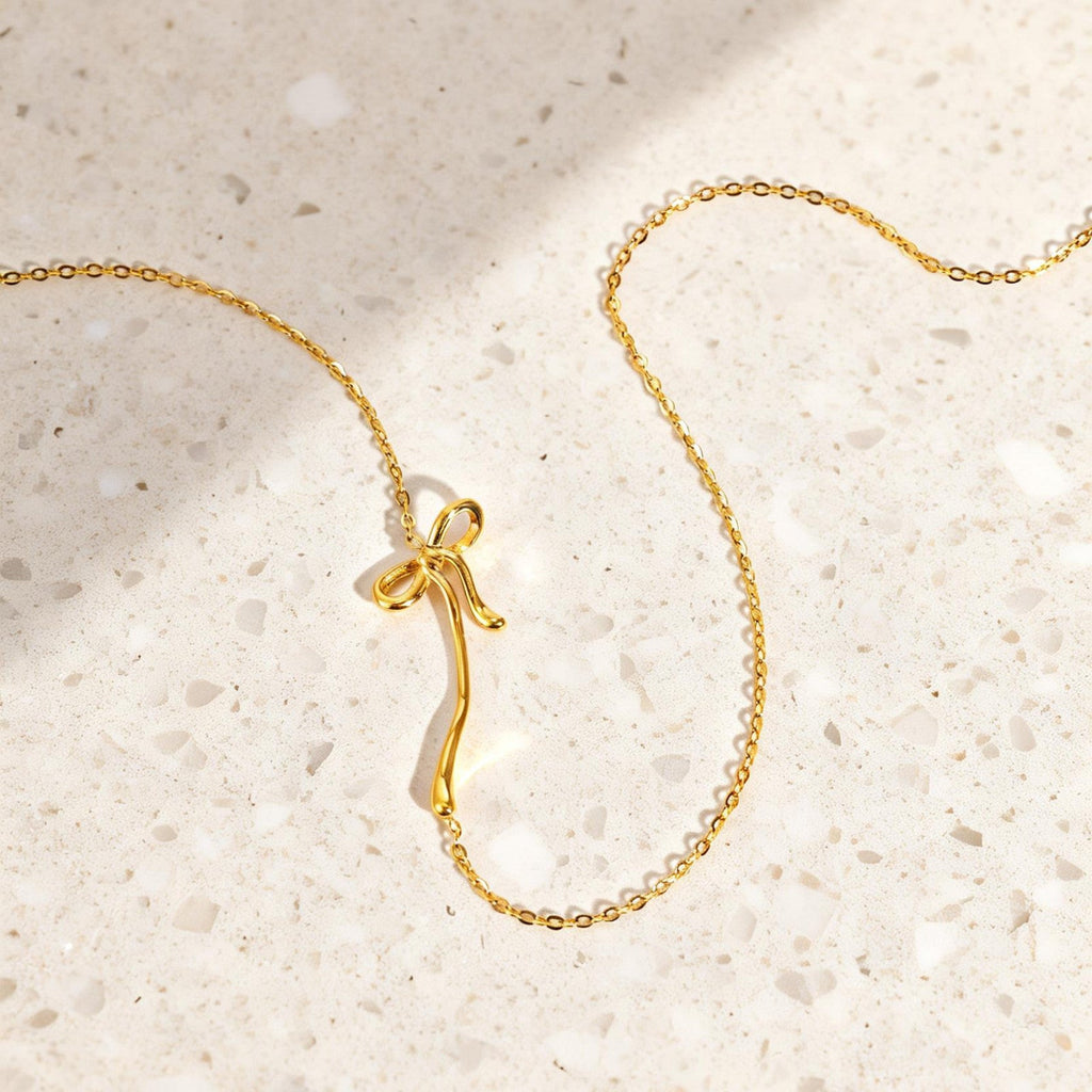 Gold Bowknot Plain Anti Tarnish Stainless Steel Necklace Women Bulk