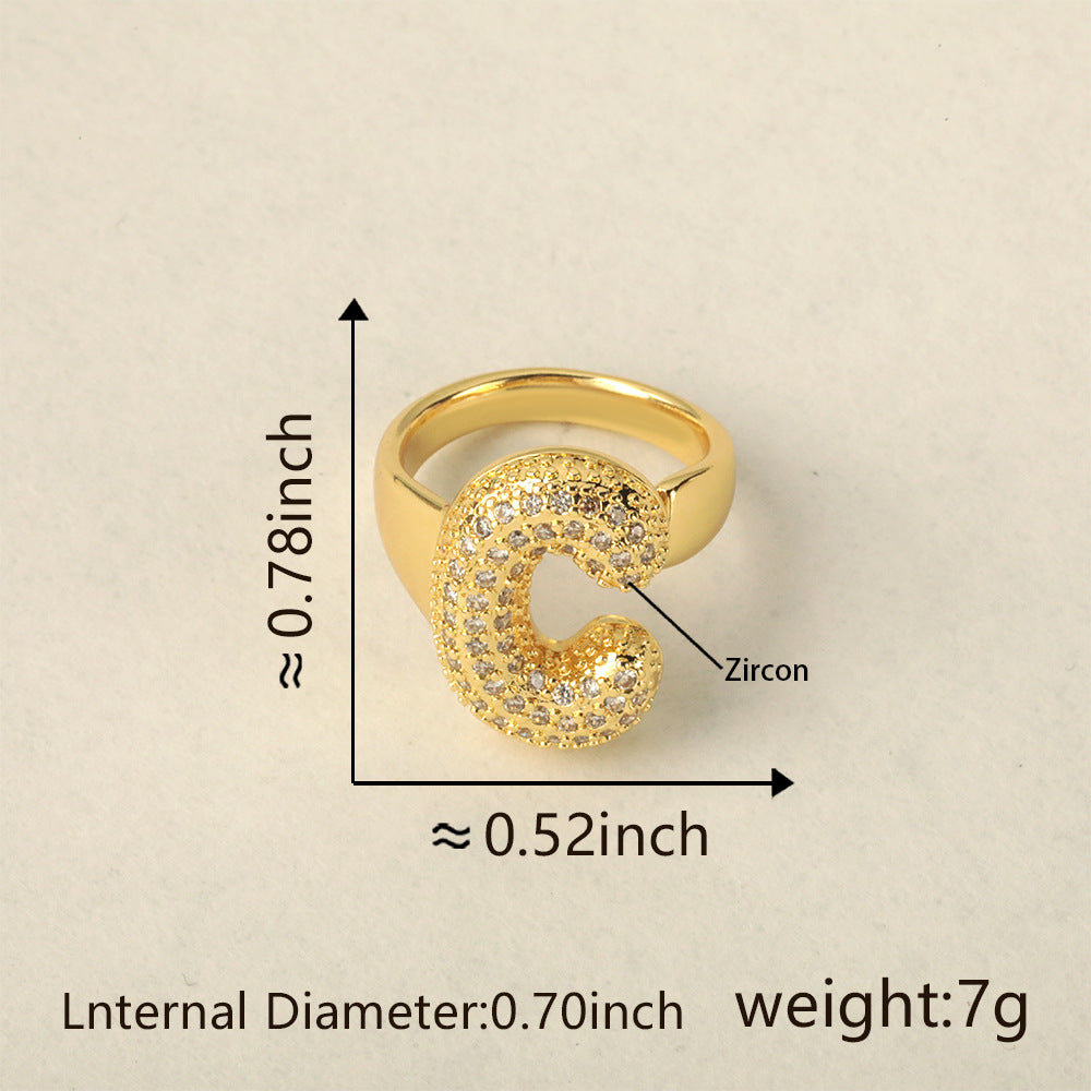 All Initial Letter Alphabets CZ Gold Anti Tarnish Adjustable Ring Bulk