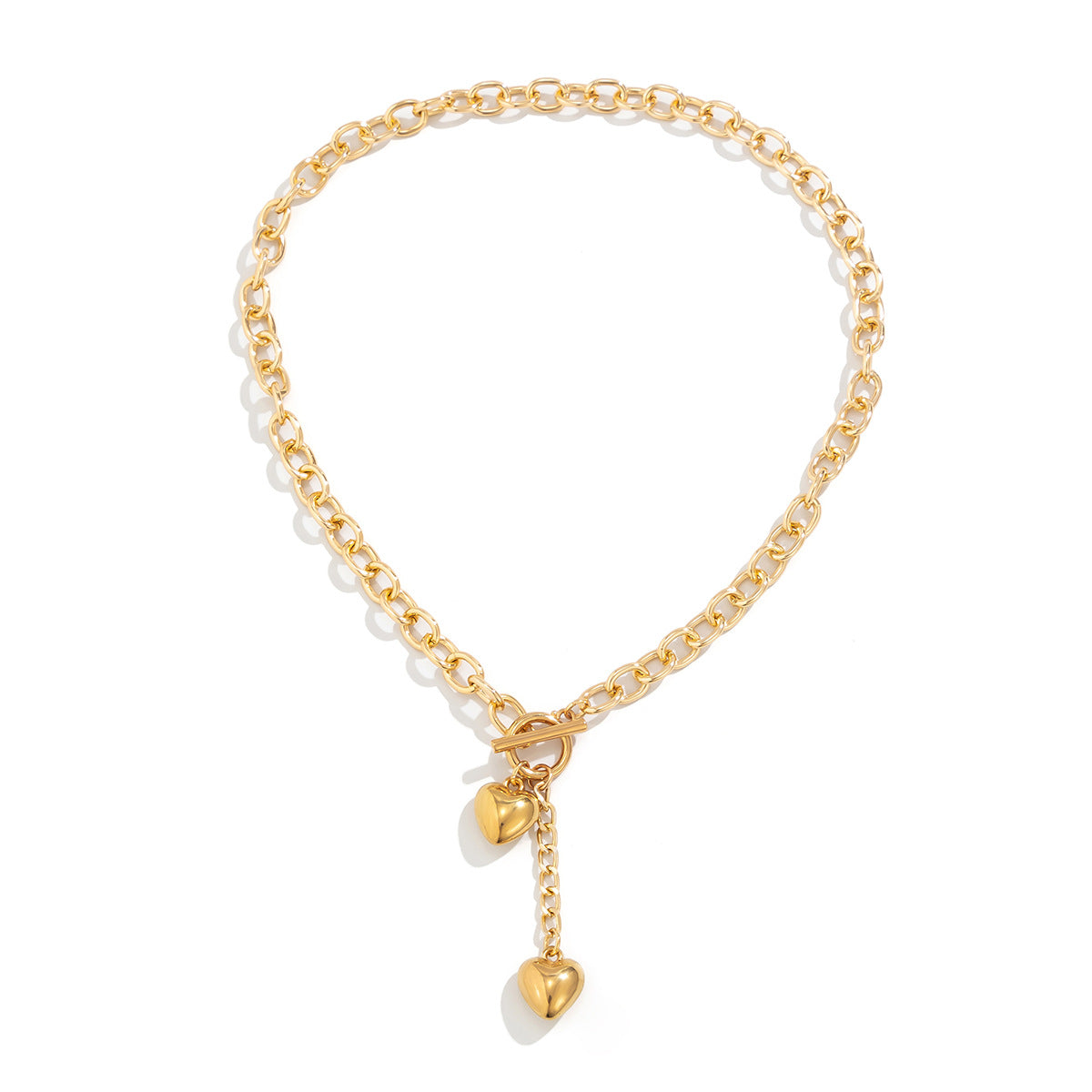 Dual Heart Toggle Lock 18K Gold Necklace Link Chain For Women Bulk