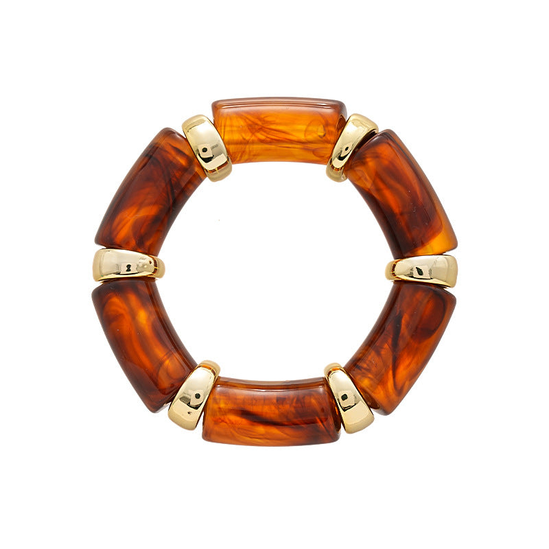 Acrylic Bamboo 18K Gold Blue Beads Stackable Adjustable Bracelet Bulk