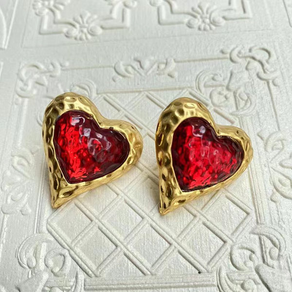 Heart Crystal 18K Gold Red Green Anti Tarnish Stud Earring Women Bulk Main image