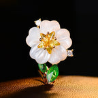 Designer White Flower Style Gold CZ Copper Anti Tarnish Brooch Bulk