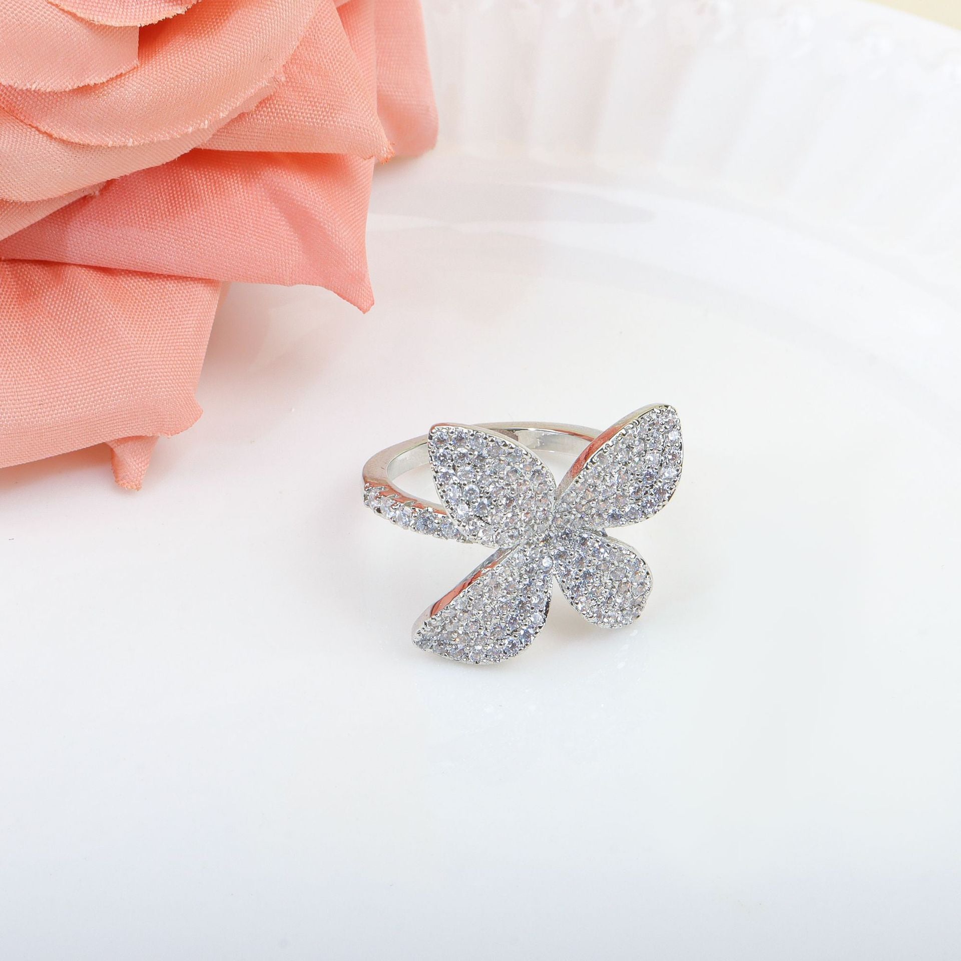Designer Floral Silver CZ Anti Tarnish Copper Necklace Combo Set Bulk
