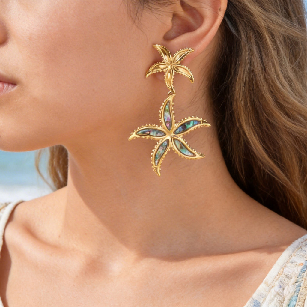 Tropical Starfish Style Gold Anti Tarnish Copper Drop Earrings Bulk