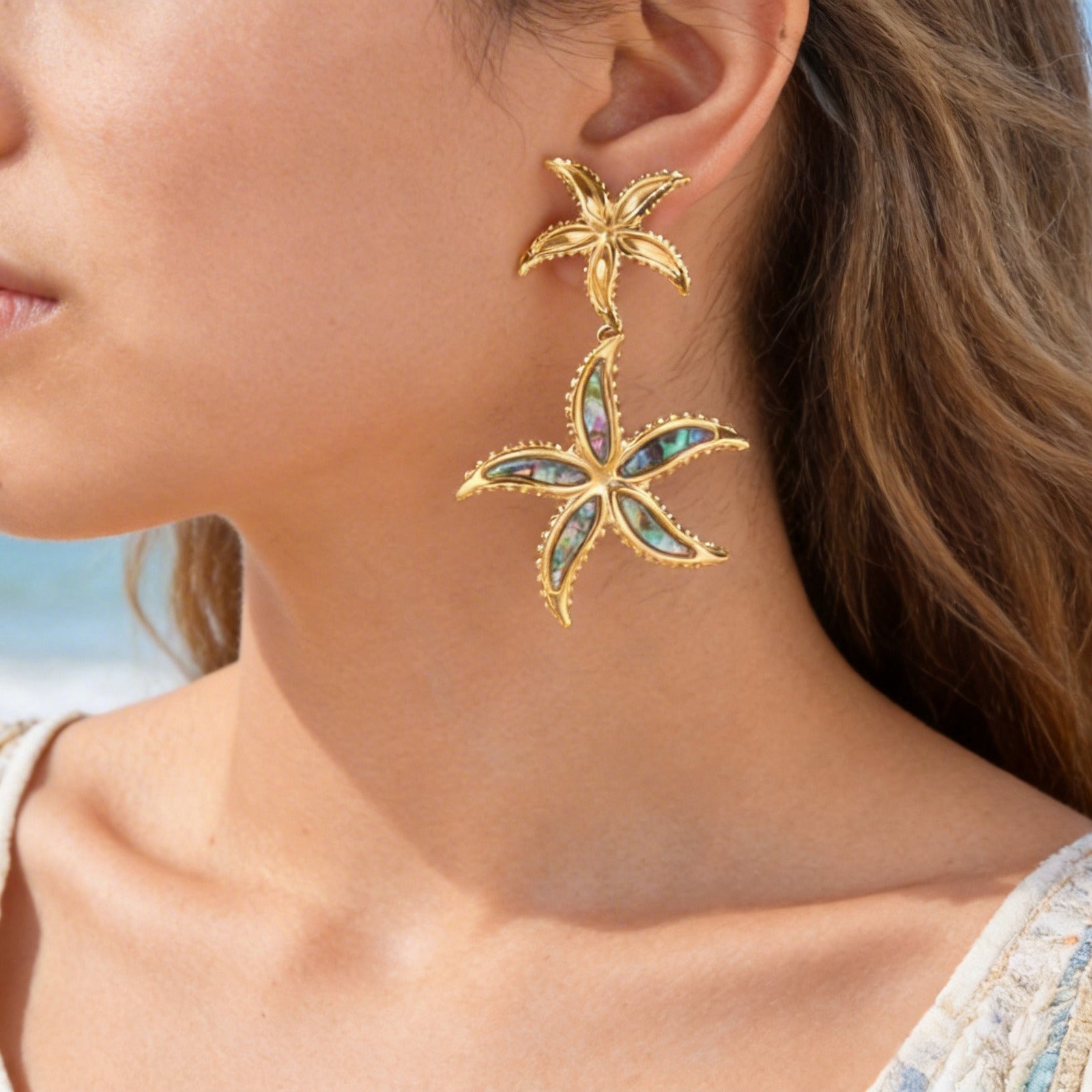 Tropical Starfish Style Gold Anti Tarnish Copper Drop Earrings Bulk