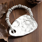Designer Textured Oval Plate Sand Dollar Charm Silver Bracelet Bulk