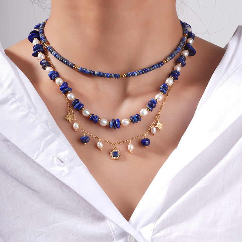 Pearl Star Blue Beads Charm Necklace Pendant Chain For Women Bulk