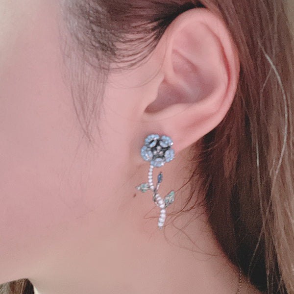 Flower Rose Solitaire Blue White Anti Tarnish Dangler Earring Bulk Secondary image