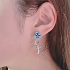 Flower Rose Solitaire Blue White Anti Tarnish Dangler Earring Bulk