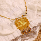 Designer Evil Eye Gold Brown Beads Tassel Stainless Steel Necklace Bulk