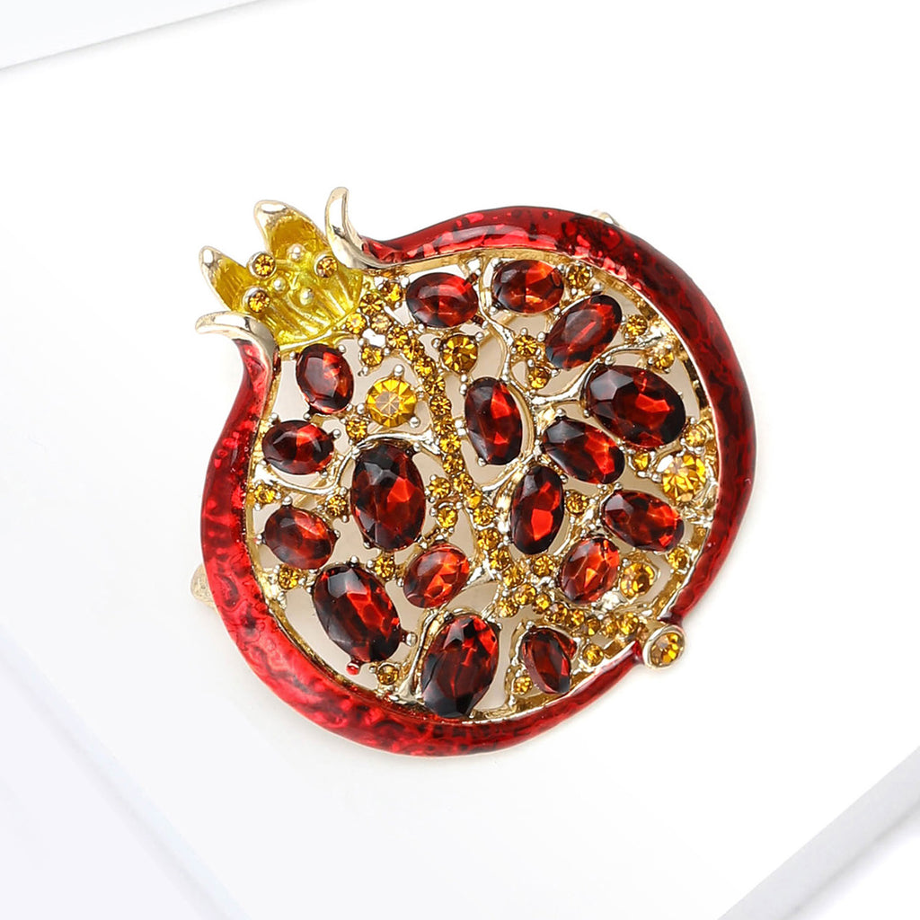 Red Gold Pomegranate Rhinestone Brooch For Women Bulk