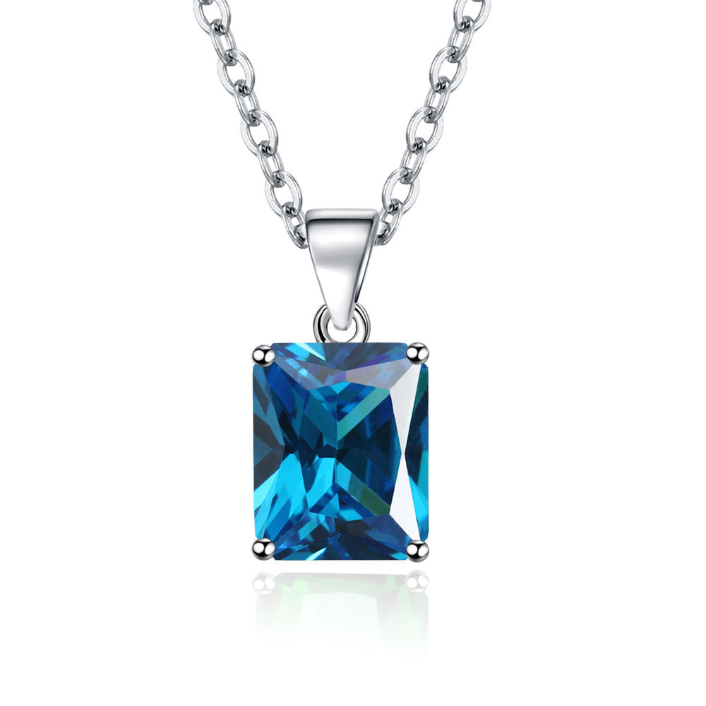 Rectangle Solitaire Silver Multi Color Cubic Zirconia Pendant Chain Earring Ring Set For Women