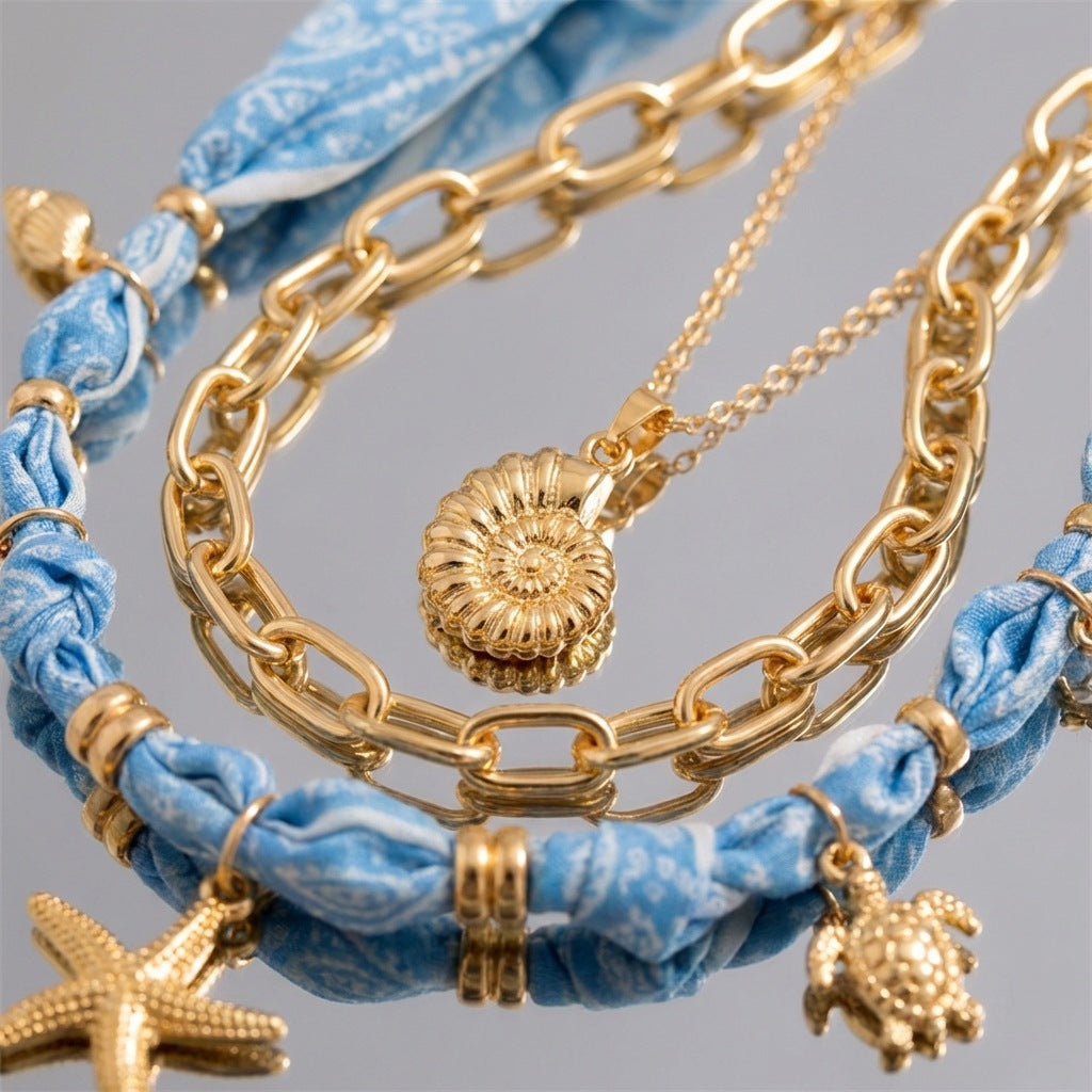 Gold Layered Charm Starfish Plain Alloy Necklace For Women