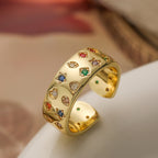 Rainbow 18K Gold Cubic Zirconia Anti Tarnish Free Size Band Ring Bulk
