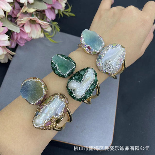 Dual Gemstone 18K Gold Pearl Openable Kada Bracelet For Women Bulk Main image