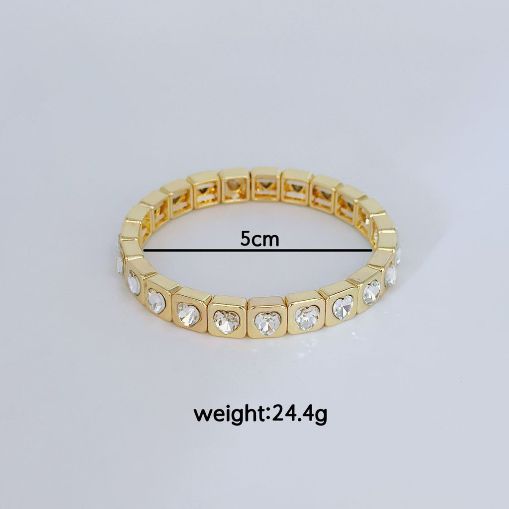 Heart Stretchable Gold Plated CZ Anti Tarnish Brass Bracelet Wholesale