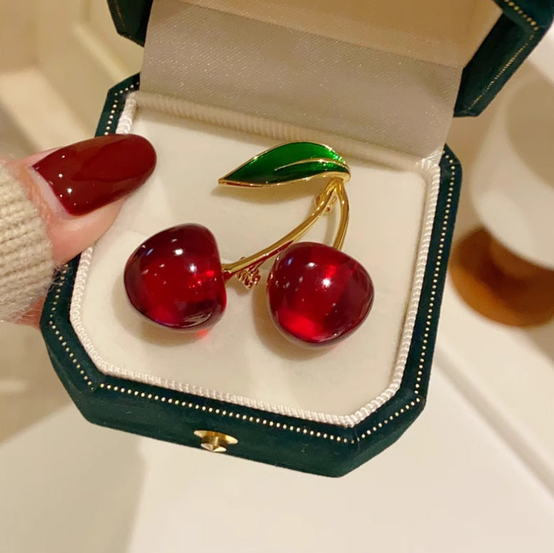 Red Cherry Gold Plated Enamel Alloy Brooch For Women Wholesale Main image