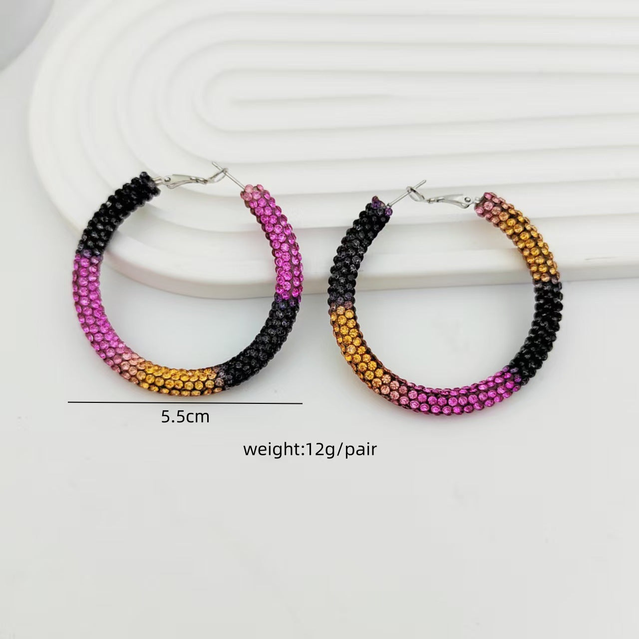 Multi Color High-Shine Gradient Crystal Silver CZ Hoop Earrings Bulk