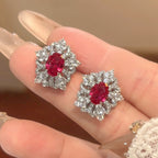 Flower Red Gemstone Silver CZ Necklace Earring Ring Set Bulk