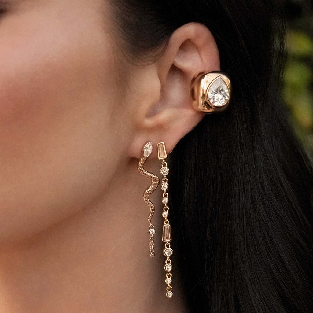 Minimal Teardrop Gold Plated CZ Stainless Steel Single Ear Cuff Bulk