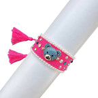 Teddy Bear Face Crystal Fabric Writ Band Threads Bracelet Bulk