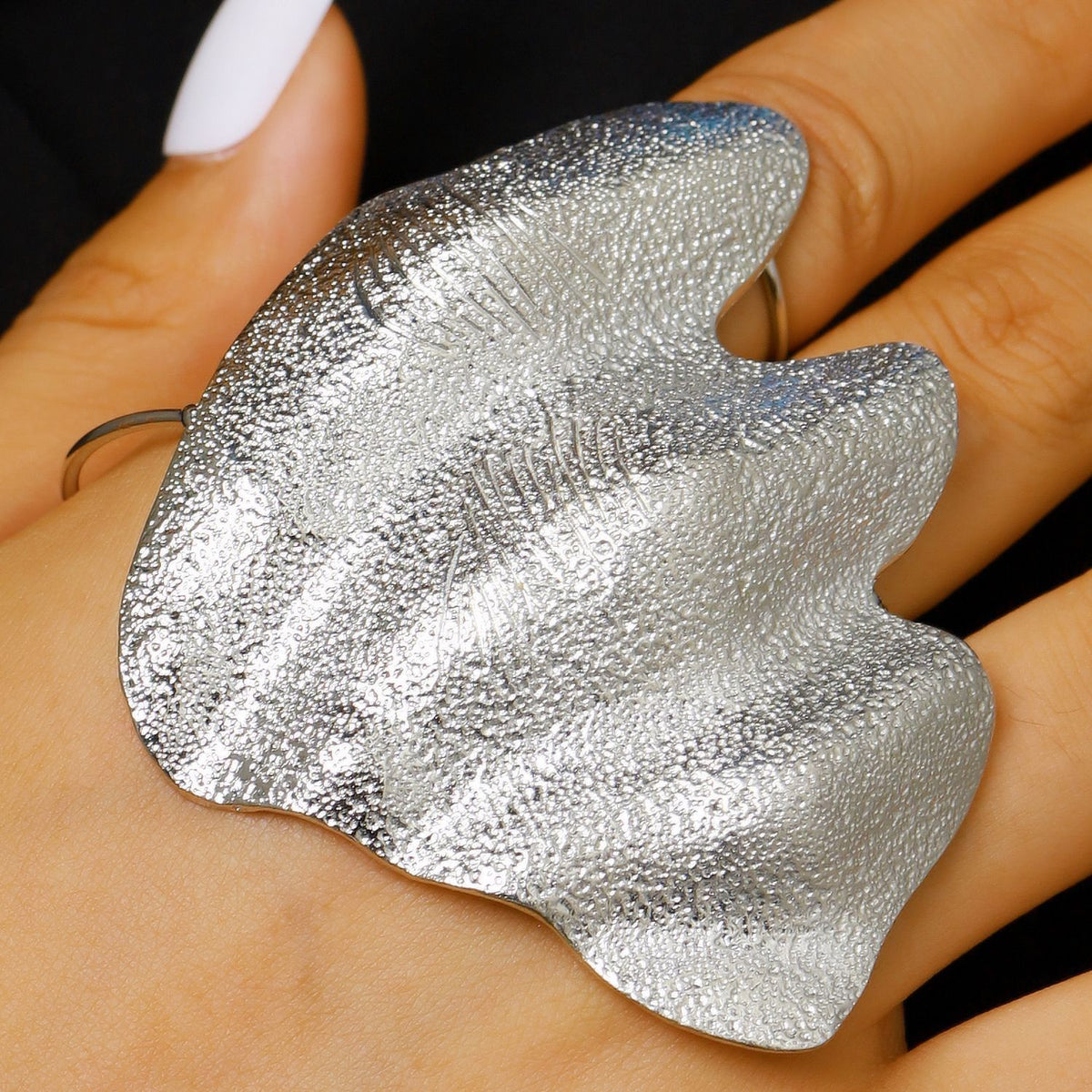 Designer Textured Silver Plated Statement Open Cuff Ring For Women Bulk